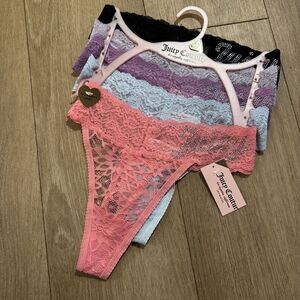 Juicy Couture Lace Thong Panties‎ Womens Large 5 Pair Bling Logo NWT